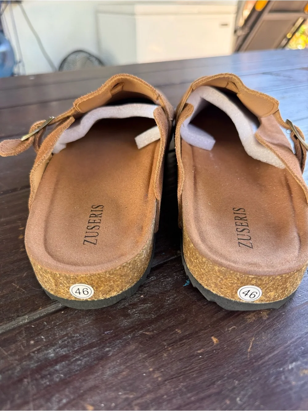 ZUSERIS Men's Suede Leather Cork Clog Slide Slippers Tan Size 46
